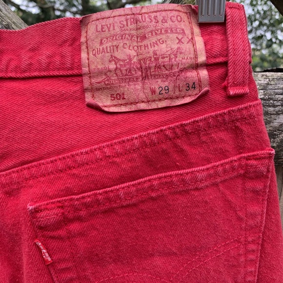 Vintage Levis 501’s Button Fly Jeans RARE Made In The USA Red Denim  29/34 - Picture 5 of 13